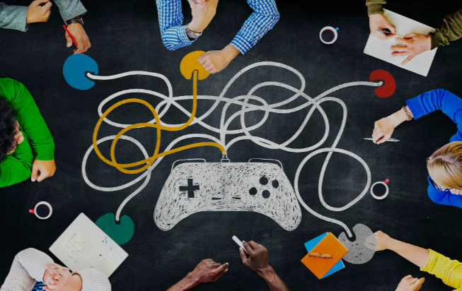 Children writing on the floor with chalk