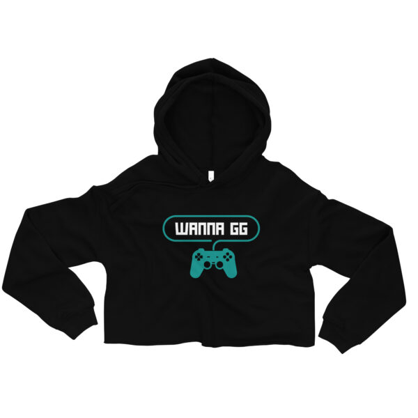 A black sweatshirt on which is writting "wanna gg" in white with a green PlayStation controller