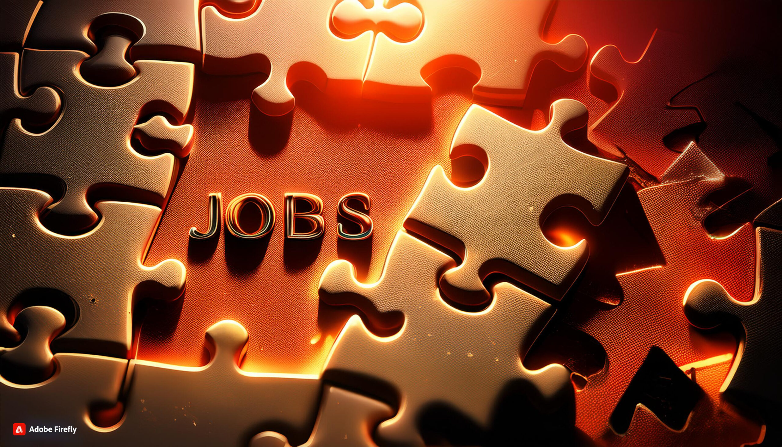 A set of puzzle, with some pieces set aside and the word Jobs written on the part where there are puzzle pieces missing